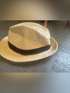 Classic Summer Straw Fedora Hat - very well loved and used